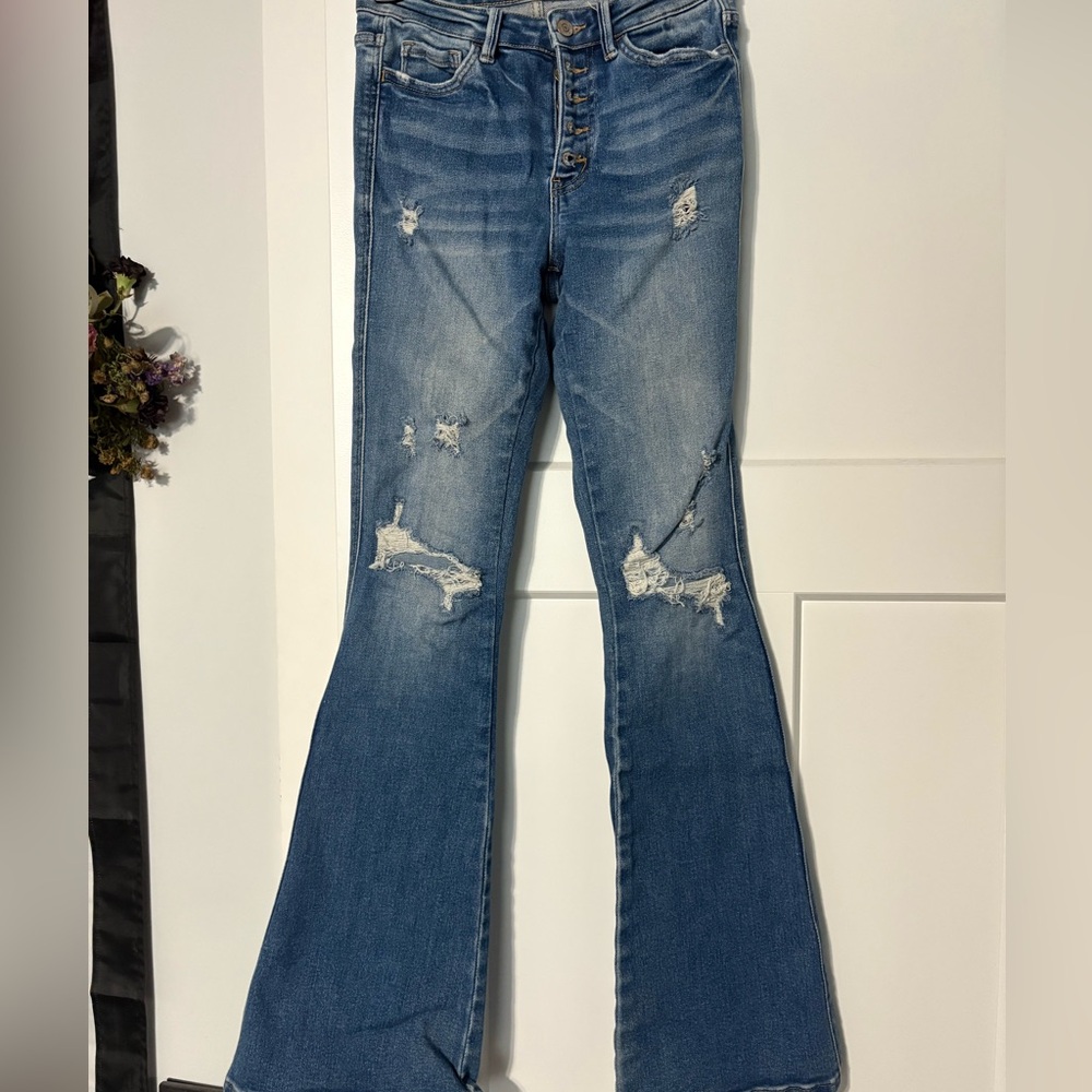 Distressed Blue Flare Jeans